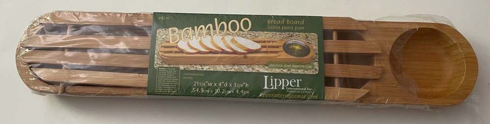 Lipper International Bamboo Bread Board with Stainless Steel Dipping Cup